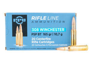 PPU 308 Winchester Ammo features a 165 grain pointed soft point bullet